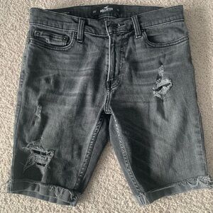Hollister Men's Ripped Black Jean Shorts